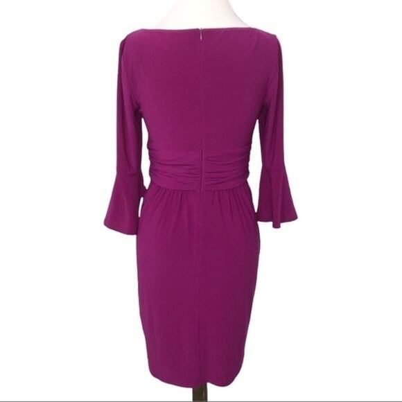 Eliza J Bell Sleeve Magenta Royale Fit Flare Dress 6 NWT - Picture 4 of 8